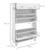 HOMCOM Schuhschrank für schmale Eingänge mit kippbaren Schubladen und verstellbarem Regal, 60 x 23,5 x 98,5 cm, weiß(m-3)