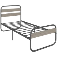 HOMCOM 3ft Single Bed Frame, Industrial Style Metal Platform Bed Frame with Under Bed Storage, No Box Spring Needed, Easy Assembly, Grey(m-10)