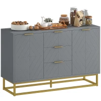 HOMCOM Aparador Auxiliar Armário de Armazenamento com 3 Gavetas e 2 Armários com Prateleira Ajustável 120x40x76 cm Cinza(m-10)