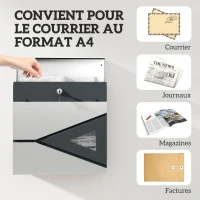 HOMCOM Wandbriefkasten aus verzinktem Stahl, abschließbar mit Fenster, Montagematerial, 37 x 11 x 37 cm, Silber(m-4)