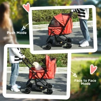 PawHut Pet Stroller Pushchair Foldable Travel Dog Cat Carriage w/ Reversible Handle Brake Basket(m-8)