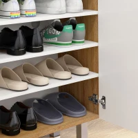 HOMCOM Moderner Schuhschrank für 15-20 Paar Schuhe, 5 Regale und Gedämpfte Schließung, Glänzendes Weiß(m-4)