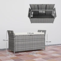 Outsunny Outdoor White Wicker Resin Storage Bench 250L with Removable Cushion, for Garden, Balcony(m-3)