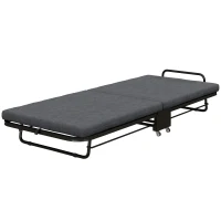 HOMCOM Klappbett für 1 Person 188 x 76 cm, klappbares Gästebett mit 7 cm Matratze auf Rollen, Belastbarkeit 150 kg, Dunkelgrau(m-1)