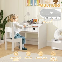 AIYAPLAY Set Sedia e Tavolino per Bambini 3-6 Anni con Organizzatore e Cassetto Estraibile, in Legno Grigio(m-4)