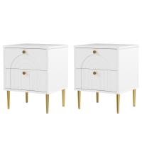 HOMCOM 2er Set Nachttische mit 2 Schubladen und Stahlbeinen für Schlafzimmer, Wohnzimmer - 40 x 35 x 50 cm, weiß