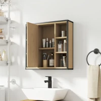 HOMCOM Wandspiegelschrank Badezimmer mit Spiegel, 52 x 24,5 cm mit 6 offenen Fächern und verstellbarem Regal, Eiche(m-4)