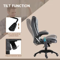 Vinsetto Massage Office Chair Recliner, Ergonomic Gaming Heated Home Office Padded & Swivel Base, Velvet-Feel Fabric, Grey(m-6)