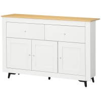 HOMCOM Buffet Küche mit 2 Schubladen 3 Türen und höhenverstellbarem Regal, für Küche, Esszimmer, Wohnzimmer, 117 x 35 x 80 cm, Weiß