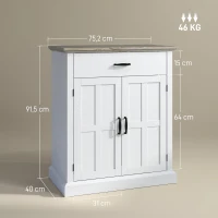HOMCOM Wohnzimmerschrank im modernen Stil mit 2 Türen, Schublade und verstellbarem Regal, 75,2 x 40 x 91,5 cm, weiß(m-3)