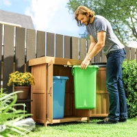 Outsunny Gartenschrank Tannenholz, Geräteschuppen wetterfest 74x43x88cm, Gerätehaus mit Doppeltür, 2 Fächern, Geräteschrank, Gartenhaus Werkzeugschrank Gartenschuppen für Garten, Terrasse, Natur(m-9)