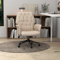 HOMCOM Linen Office Chair, Mid Back Computer Desk Chair with Adjustable Height, Beige(m-2)