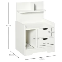 HOMCOM Table de Chevet Table de Nuit Multi-Rangement 2 tiroirs Niche étagère en bois Blanc(m-3)