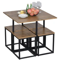 HOMCOM Set 5-teilig Stühle Esstisch modern im industriellen Stil, Holz und Metall, Schwarz und Holzfarbe(m-1)