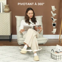 HOMCOM Fauteuil de sol paresseux pivotant 360° avec dossier inclinable design capitonné 62 x 62 x 95 cm beige(m-5)