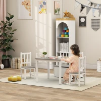 HOMCOM Set Tavolo per Bambini con 2 Sedie e Cassapanca in Legno per Cameretta, Bianco e Grigio(m-2)