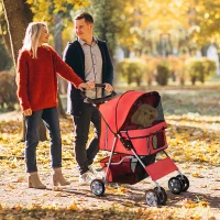 PawHut Pet Stroller for Small Miniature Dogs Cats Foldable Travel Carriage with Wheels Zipper Entry Cup Holder Storage Basket Red(m-2)