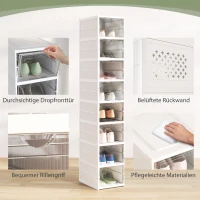 HOMCOM 8-stufiges Schuhregal, Schuhschrank, faltbar, belüftete Rückseite, Kunststoff, Weiß(m-5)