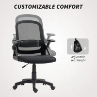 HOMCOM Breathable Mesh Office Chair, Ergonomic Swivel Computer Chair with Flip-up Armrests, Lumbar Back Support for Home/Office, Black(m-6)