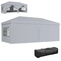 Outsunny Popup-Gartenpavillon Faltbarer Pavillon 6 x 3 x 2,7 m 4 abnehmbare Seitenwände 4 Fenster Transporttasche Hellgrau(m-1)