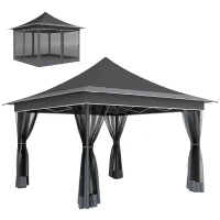 Outsunny Gartenpavillon mit höhenverstellbarem Moskitonetz, aus Polyestergewebe und Metall, 357x357x310 cm, Dunkelgrau(m-5)