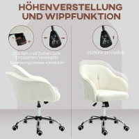 HOMCOM Homeoffice Stuhl, Ergonomisch Schreibtischstuhl mit Wippfunktion, Teddysamtoptik 56 x 61 x 86 cm Cremeweiß(m-4)