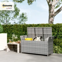 Outsunny Outdoor White Wicker Resin Storage Bench 250L with Removable Cushion, for Garden, Balcony(m-2)