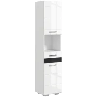 kleankin Badezimmerschrank aus MDF mit offenem Regal, Schublade und geschlossenem Schrank, 37x32,5x170 cm, Weiß(m-5)