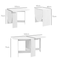 HOMCOM Klappbarer Esstisch, ovale Küchentischklappe für bis zu 6 Personen, für kleine Räume, Esszimmer, weiß(m-3)