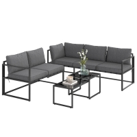 Outsunny Gartenmöbel-Set für den Außenbereich mit 2 Sofas und 2 Nesttischen aus Sicherheitsglas, Grau