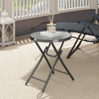Outsunny Runder Bistrotisch für den Garten Ø 60 x 50H cm klappbar Schwarz Metall Glastischplatte Schwarz(m-5)