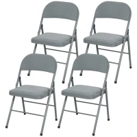 HOMCOM Set of 4 indoor folding and portable chairs with velvet padded seats and backrests, steel frame, light gray(m-11)