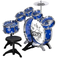 AIYAPLAY Set Kinder Schlagzeug mit Bassdrum mit Pedal, Trommeln, Becken und Hocker, Alter 3-6 Jahre, Blau(m-1)