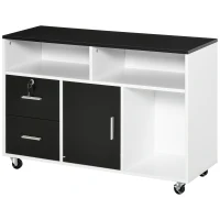 HOMCOM Druckerwagen mit Schubladen, Multifunktionsschrank für Büro und Zuhause, Schwarz und Weiß, 100x35x65cm(m-1)