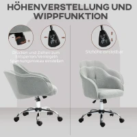 HOMCOM Thuiswerkstoel, Ergonomische Bureaustoel met Wippfunctie, Teddysamtoptiek 56 x 61 x 86 cm Grijs(m-4)