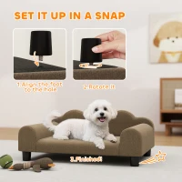 PawHut Elevated Dog Sofa Bed, Breathable Pet Sofa with Backrest and Armrest for Small Dogs, Brown(m-7)