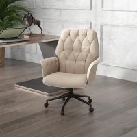 HOMCOM Linen Office Chair, Mid Back Computer Desk Chair with Adjustable Height, Beige(m-10)