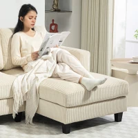 HOMCOM Ecksofa aus Rippvelours, 3-Sitzer Sofa mit Ottomane und dick gepolstertem Federkissen, Breite 214 cm, Beige(m-4)