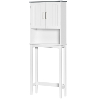 kleankin WC-Regal über Toilette mit doppelter Tür, verstellbarem Regal und offenen Fächern, Grau