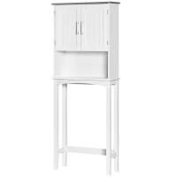 kleankin WC-Regal über Toilette mit doppelter Tür, verstellbarem Regal und offenen Fächern, Grau(m-1)