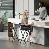 HOMCOM Set aus 2 klappbaren Barhockern mit Rückenlehne und Fußstütze, Stahlgestell, 87 cm hoch, schwarz(m-4)