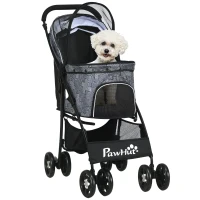 PawHut Cochecito para Perros Pequeños Plegable con Cesta de Almacenaje Capota Ajustable y 2 Ruedas Universales 81x48x99 cm Gris(m-1)