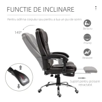 HOMCOM Fotoliu de Birou Rotativ cu Spătar și Înălțime Reglabilă și Suport pentru Picioare,  64,5x69x117 cm, Maro(m-6)