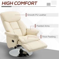 HOMCOM Reclining Swivel Armchair with Adjustable Footrest, up to 150 kg, for Living Room, Bedroom, Home Cinema, Cream(m-6)