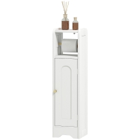 HOMCOM Badezimmerschrank WC-Toilettenaufbewahrung schmal mit verstellbarem Regal Platzsparend für kleine Räume weiß