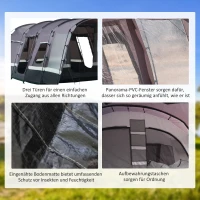 Outsunny Camping Zelt 8 Personen Zelt Tunnelzelt mit Vorraum 4 Fenster Familienzelt PU3000mm für Trekking Festival Glasfaser Dunkelgrau 580 x 320 x 215 cm(m-5)