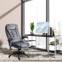Vinsetto Massage Office Chair Recliner, Ergonomic Gaming Heated Home Office Padded & Swivel Base, Velvet-Feel Fabric, Grey(m-11)