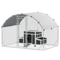 PawHut Conjunto de 1 Galinheiro de Madeira 147x93,5x89,5 cm e 1 Galinheiro grande em Aço Galvanizado 280x190x197 cm Cinza(m-11)