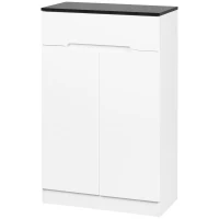 HOMCOM Schlanke Schuhablage für 12 Paar im Eingangsbereich mit 3 Verstellbaren Regalen und Schublade, aus Spanplatte Weiß, 60x32x100 cm(m-1)