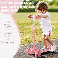 AIYAPLAY Trottinette enfant 3 Roues Lumineuses LED Hauteur Guidon réglable frein à Friction arrière de 2 à 6 ans Rose(m-7)
